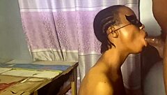 Horny petite ebony babe licks ass before heading home.