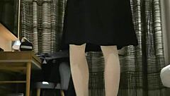 tranny femboy masturbates in black dress to huge cumshot