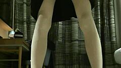 tranny femboy masturbates in black dress to huge cumshot