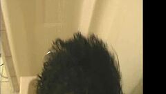 Amateur black ebony from caribbean gives blowjob in the shower during bathing session with theshimmyshow and foxy roxy.