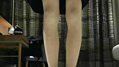 tranny femboy masturbates in black dress to huge cumshot