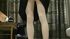 tranny femboy masturbates in black dress to huge cumshot