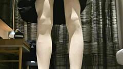 tranny femboy masturbates in black dress to huge cumshot