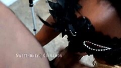 oh man i love givin this sensual blowjob to my ebony milf partner with those big tits until i cum all over her masked face...