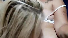 I bought a king bed and inaugurated it with my blonde friend, then we both got cum in mouth from my husband