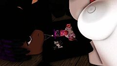 Woman leaves friend at door and enters store to see saleswoman riding big black cock. She touches him and joins for cowgirl fucking.