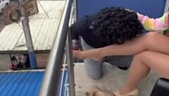 Milf shows off thick legs in nylon pantyhose with teasing moves