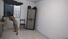 Why does this hot wife touch her big tits alone after saying goodbye to her husband?