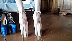 Patent leather shoes with very high heels are my passion. I love wearing them in pantyhose outfits.
