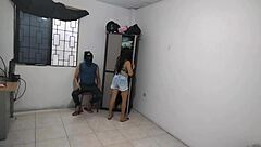 Why does this hot wife touch her big tits alone after saying goodbye to her husband?