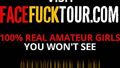 Bombshell blue-eyed brunette craves deepthroat face fucking and sucking on huge monster cock in homemade tape 😍