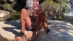 Staci takes that leopard romp outdoors with crossdressing feet fetish in public transsexual style