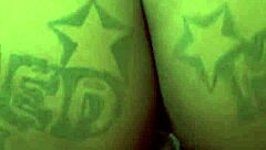 Ebony curvy girl licks balls and rides big black cock to creampie on stairs