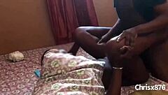 African amateur fucking on bed with ebony ghetto handjob and missionary action!