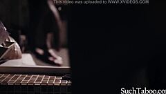 Black model licks ebony pussy in interracial tribbing then rides big tits in humiliating girl on girl session