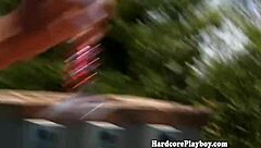 Classy Brunette Babe Licking Glamour Pussy Outdoors