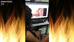 Jade, the spectacular brunette, teases in fishnets and lingerie while flashing her shaved pussy. She gets wet and wild for the camera.