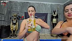 Naked oily duel in the pool with cute Brazilian babes dominating in lesbian foot fetish action?