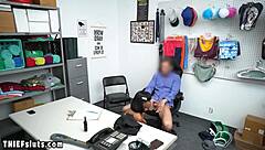 Why is this busty ebony teen shoplifter Jenny Foxx getting interracial fucked doggystyle by the cop in the office?