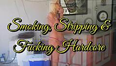 smoking hot blonde stripping down for bent over doggystyle fucking and facial cumshot