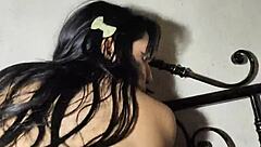 shy mexican girl in lingerie gets her shaved pussy licked and sucked wet. then she rides cowgirl style.