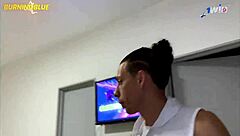 muscular secretary prima drops by for an intense session spitting and giving the world's best blowjob