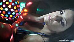 Big boobed brunette Alison Tyler masturbates her nude pussy in tall solo session