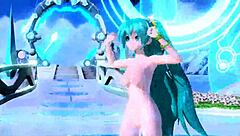 Hatsune Miku appears fully nude in the love song project diva mod.