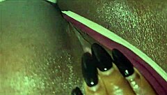 Sexy black model shoves vibrator deep in shaved pussy for white guy watching!