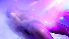 Big boobed brunette Alison Tyler masturbates her nude pussy in tall solo session