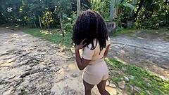 Ebony goddess gives her tight pussy in public at the waterfall with amateur interracial teen action 😏