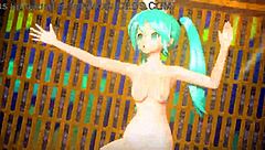 Hatsune Miku alien mod in Project Diva with full nude bunny costume and monster goddess elements