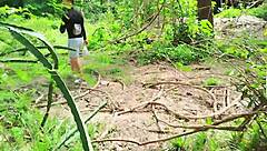 Latina Abby bent over taking monster cock doggystyle outdoors.