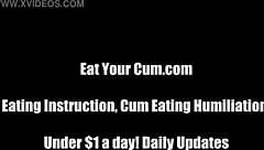 Dominant Femdom Instructs Slave To Lick Up Cum In Humiliating CEI Session