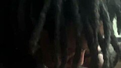 Seeing double deepthroat with big black cock action and messy sucking