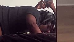 Seeing double deepthroat with big black cock action and messy sucking