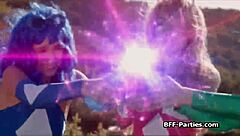 oh man, we're having this crazy cosplay foursome with a hard dick and some wild alien dildos involved