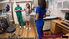 Swimmers dive into backstage domination with anal fingering and latex gloves during intense roleplay!