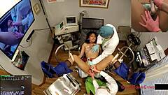 Nurse Channy Crossfire explores squirting orgasms with anal fingering and vibrator toys in a fetish hospital scene