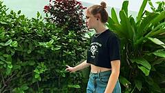 he caught the cute blonde teen outdoors and punished her by tickling her pretty feet until she moaned.