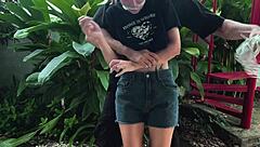 he caught the cute blonde teen outdoors and punished her by tickling her pretty feet until she moaned.