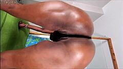 this soft big ass ebony milf starts twerking and teasing with her curvy body in homemade strip.