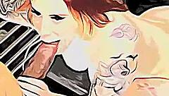 Cartoon features a powerful redhead character in action