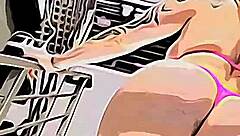 Cartoon features a powerful redhead character in action