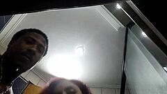 Oh yeah, suck that big black cock deep in the bathroom! she moans during amateur interracial fuck.