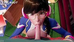 Overwatch D.va performs a blowjob without any sound.