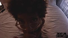 sneaky link with slim thick redbone nerd riding big black cock in cowgirl.