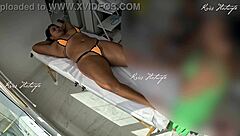 Massaging with Micro Bikini Shoved Deep in Pussy