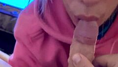 blonde babe in hoodie gets rough deepthroat face fucking with gagging spit till cumshot in mouth 😏 european homemade fetish