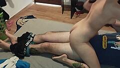 Colombian babe with tanned skin and big ass gets fucked doggystyle by huge white cock